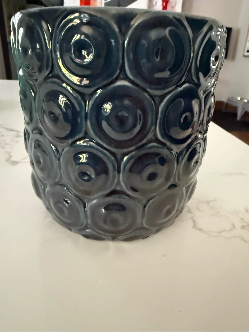 Mikasa Home Accents 16 inch Blue Circles Cylinder Vase deep sea blue